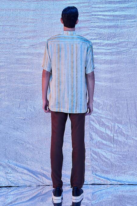 Shop_Line Out Line_White Bamberg Silk Print Stripe Resort Shirt_at_Aza_Fashions