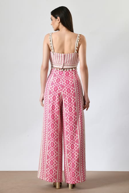 Salt And Spring Flared Hem Jacquard Pant & Crop Top Set 