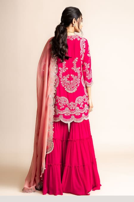 Shop Nupur Kanoi Fuchsia Crepe, Canvas, Chiffon Sequins, Studs, Pearls, Mandala Hand Kurta Set at Aza Fashions Shop_Nupur Kanoi_Fuchsia Crepe, Canvas, Chiffon Sequins, Studs, Pearls, Mandala Hand Kurta Set _at_Aza_Fashions
