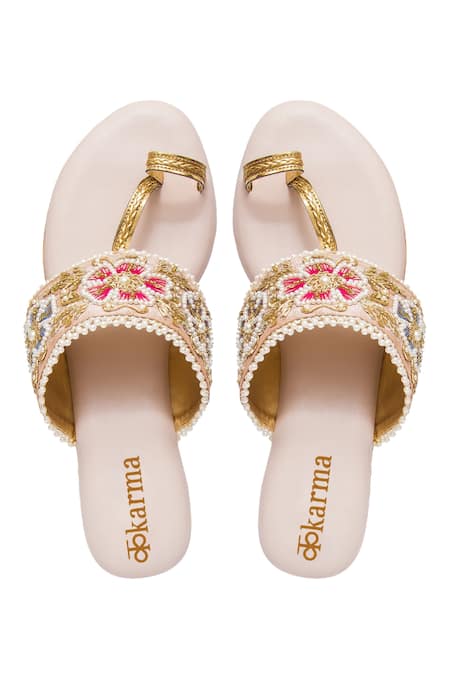 Shop Kkarma Accessories Multi Color Kimaya Embroidered Kolhapuri Wedges at Aza Fashions Shop_Kkarma Accessories_Multi Color Kimaya Embroidered Kolhapuri Wedges _at_Aza_Fashions