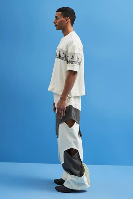 Shop Siddhant Agrawal White Denim Structured Layered Trouser at Aza Fashions Shop_Siddhant Agrawal_White Denim Structured Layered Trouser _at_Aza_Fashions