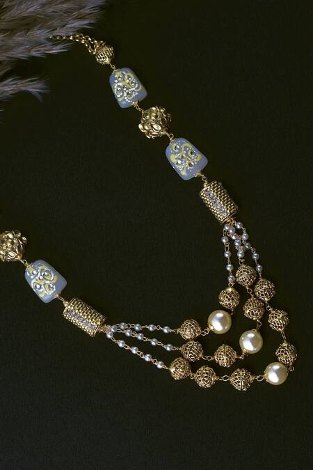 Swabhimann_Gold Plated Pearl Embellished Layered Necklace _Online_at_Aza_Fashions