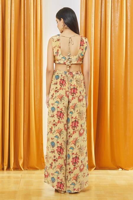 Label Shristi Chetani Printed Crop Top Flared Pant Set 