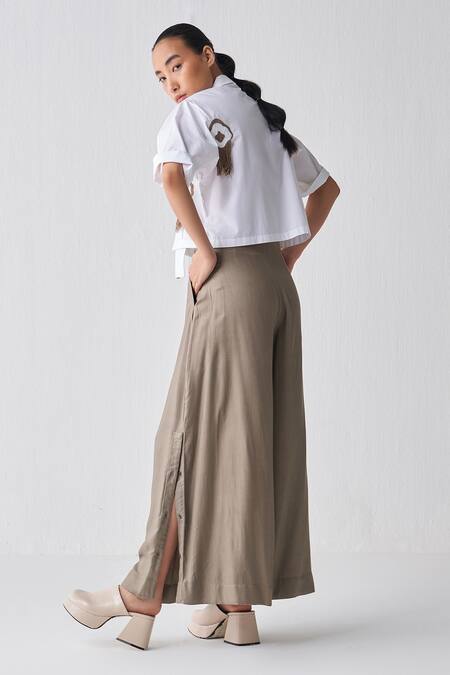 Three Cropped Fringed Top & Box Pleated Pant Set 