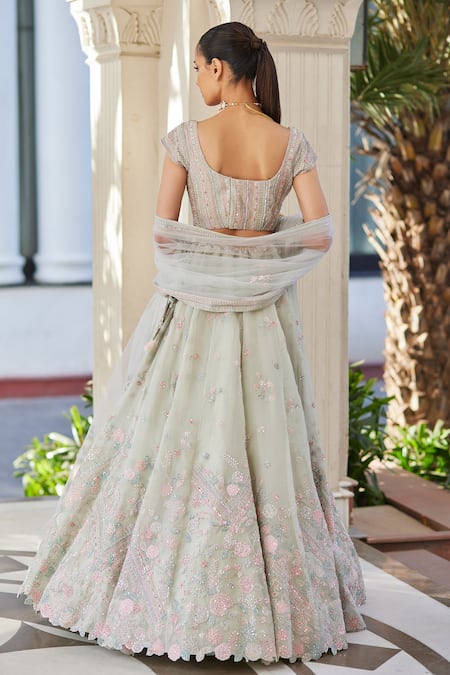 Shop Osaa By Adarsh Green Organza Beads, Sequins, Embroidery And Thread Bridal Lehenga Set at Aza Fashions Shop_Osaa By Adarsh_Green Organza Beads, Sequins, Embroidery And Thread Bridal Lehenga Set _at_Aza_Fashions