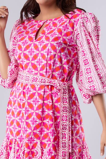 Tangerine Tiger Geometric Pattern Dress 