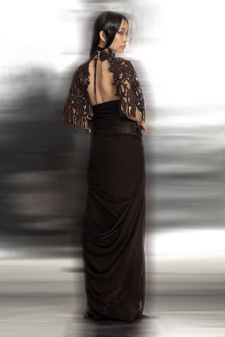 Abhishek Sharma Pre-Pleated Saree Set With Cape 