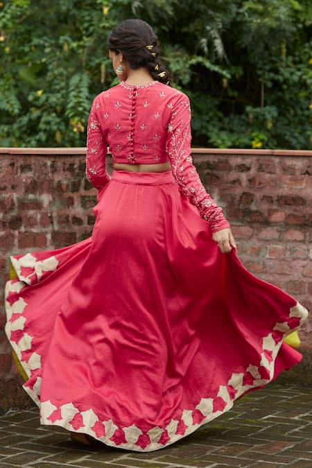 Vashisht Guru Dutt Handloom Chanderi Tulip Patchwork Lehenga Set 