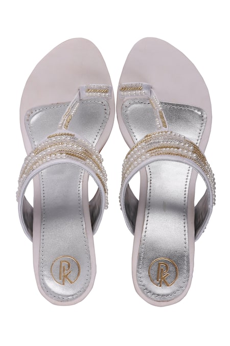 Shop Preet Kaur Ivory Embroidery Cutdhana Kolhapuri Block Heels at Aza Fashions Shop_Preet Kaur_Ivory Embroidery Cutdhana Kolhapuri Block Heels _at_Aza_Fashions