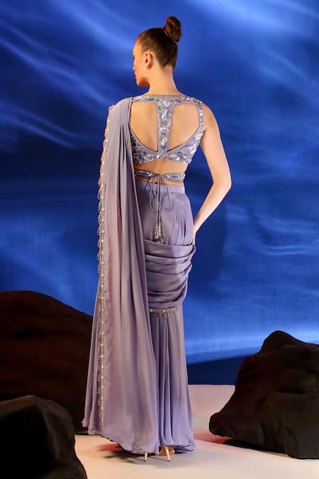 Jade By Ashima Asherah Pre-Draped Saree With Embroidered Blouse 