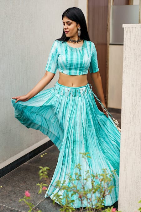 Shop Cupid Cotton Blue , Cotton, Organza Embroidery Round Tie Dye Pattern Lehenga Set at Aza Fashions Shop_Cupid Cotton_Blue , Cotton, Organza Embroidery Round Tie Dye Pattern Lehenga Set _at_Aza_Fashions