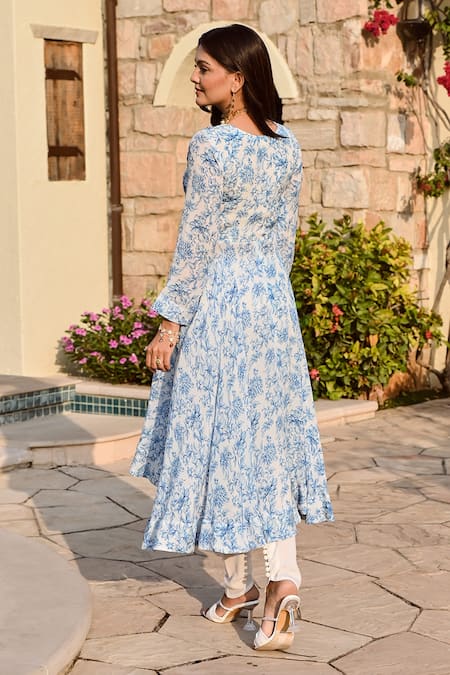 Shop Palak & Mehak Ivory Crepe, Cotton Mishika Floral Print Tunic With Straight Tulip Pants at Aza Fashions Shop_Palak & Mehak_Ivory Crepe, Cotton Mishika Floral Print Tunic With Straight Tulip Pants _at_Aza_Fashions