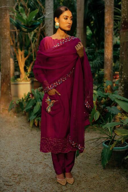 Label Shristi Chetani Hand Embroidered A-Line Kurta Set 