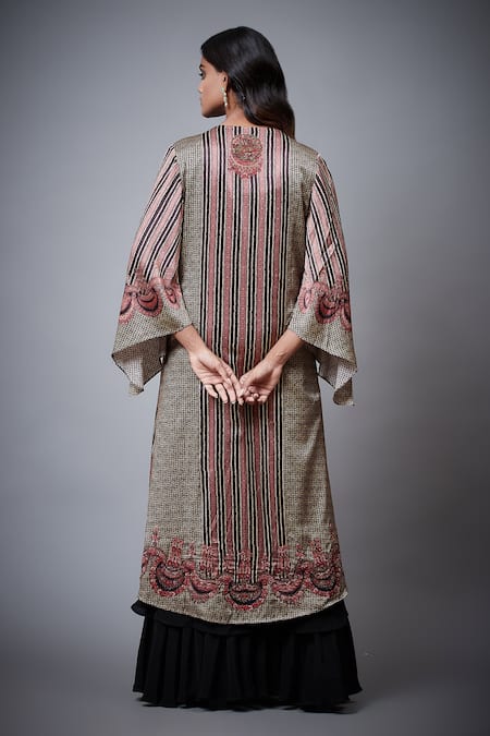 Shop RI.Ritu Kumar Pink Jacket - Viscose Satin Modal And Dress - Rayon Crepe Print & Malisha & at Aza Fashions Shop_RI.Ritu Kumar_Pink Jacket - Viscose Satin Modal And Dress - Rayon Crepe Print & Malisha & _at_Aza_Fashions