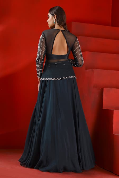 High-Low Peplum Jacket paired with Flared Skirt & Embroidered Belt – Estie  Couture