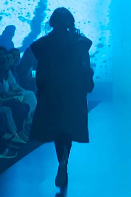 Shop Rina Dhaka Black Wool Boxy Long Coat at Aza Fashions Shop_Rina Dhaka_Black Wool Boxy Long Coat _at_Aza_Fashions