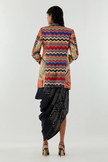 Shop Aseem Kapoor Multi Color Mushroom Twill Zari Marodi Resham Thread Dhana Chevron Print Jacket Online at Aza Fashions Shop_Aseem Kapoor_Multi Color Mushroom Twill Zari Marodi Resham Thread Dhana Chevron Print Jacket _Online_at_Aza_Fashions