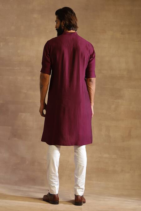 Shop Raghavendra Rathore Jodhpur Purple Silk Stitch Line Pintucked Kurta at Aza Fashions Shop_Raghavendra Rathore Jodhpur_Purple Silk Stitch Line Pintucked Kurta_at_Aza_Fashions