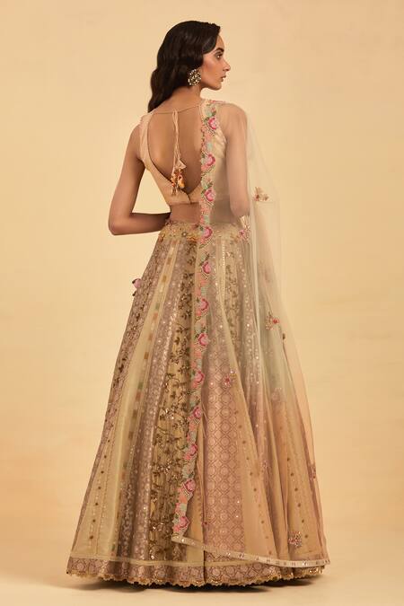 Shop Aum By Asit And Ashima Multi Color Silk Hand Embroidered Mirror Vintage Pattern Bridal Lehenga Set at Aza Fashions Shop_Aum By Asit And Ashima_Multi Color Silk Hand Embroidered Mirror Vintage Pattern Bridal Lehenga Set_at_Aza_Fashions