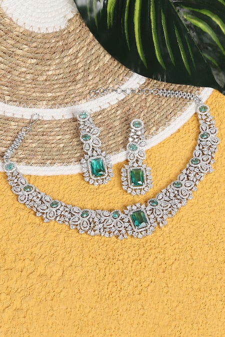 Auraa Trends Blue Zari, Stones Zircon Studded Choker Set