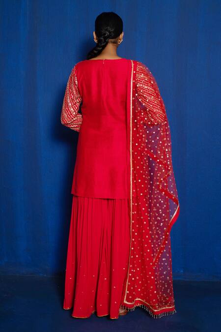 Romaa Raw Silk Embroidered Kurta Sharara Set 