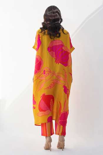 Shop Archana Shah Yellow Silk Pomegranate Round Saga Oversized Kurta And Pant Set at Aza Fashions Shop_Archana Shah_Yellow Silk Pomegranate Round Saga Oversized Kurta And Pant Set _at_Aza_Fashions