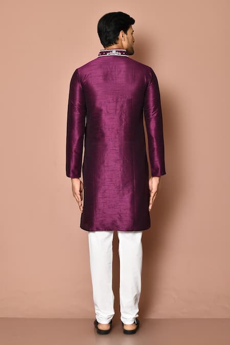 Shop_Samyukta Singhania_Purple Cotton Embroidery Full Sleeve Kurta Set _at_Aza_Fashions