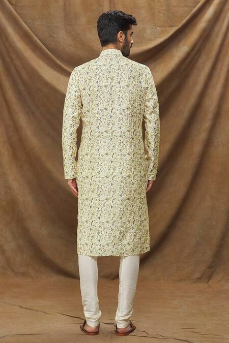 Shop Samyukta Singhania Yellow Churidar Art Banarasi Silk, Kurta Jacquard Work And Floret Pattern Set at Aza Fashions Shop_Samyukta Singhania_Yellow Churidar Art Banarasi Silk, Kurta Jacquard Work And Floret Pattern Set_at_Aza_Fashions