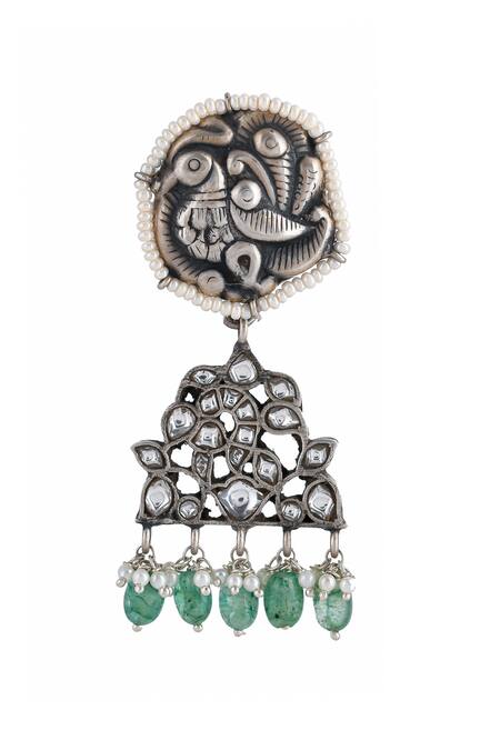 Ajooni Jewels Carved Peacock Embellished Earrings 