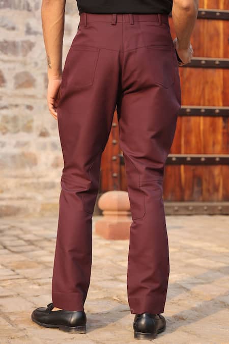 Shop_Raw & Rustic By Niti Bothra_Wine Cotton Solid Breeches _at_Aza_Fashions
