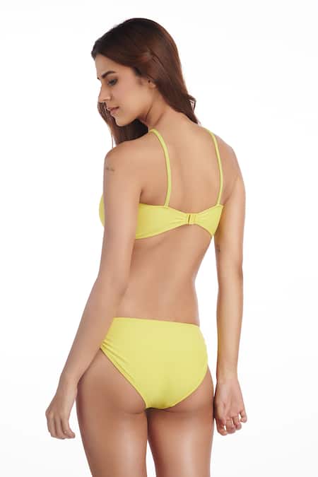 Shop_Kai Resortwear_Yellow Polyamide Halter Neck Citrus Bikini Set _at_Aza_Fashions