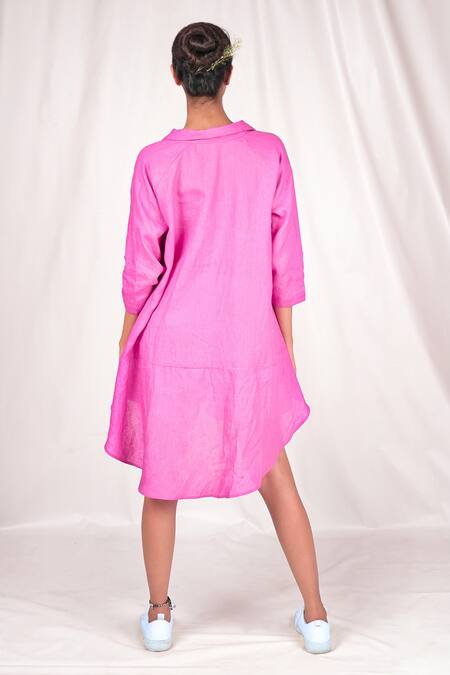 Shop Seesa Pink Linen Embroidery Collared Top at Aza Fashions Shop_Seesa_Pink Linen Embroidery Collared Top _at_Aza_Fashions