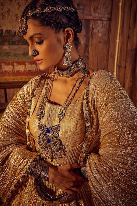 Etasha By Asha Jain Metallic Textured Anarkali Set With Jacket 