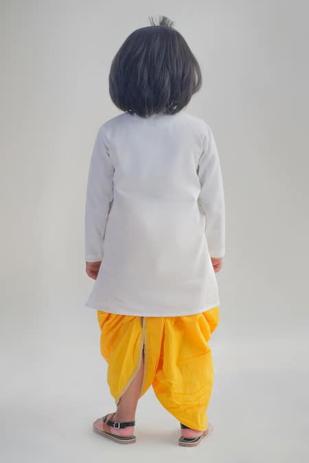 Shop Tiber Taber White Cotton Embroidery Krishna Long Kurta And Dhoti Set at Aza Fashions Shop_Tiber Taber_White Cotton Embroidery Krishna Long Kurta And Dhoti Set _at_Aza_Fashions