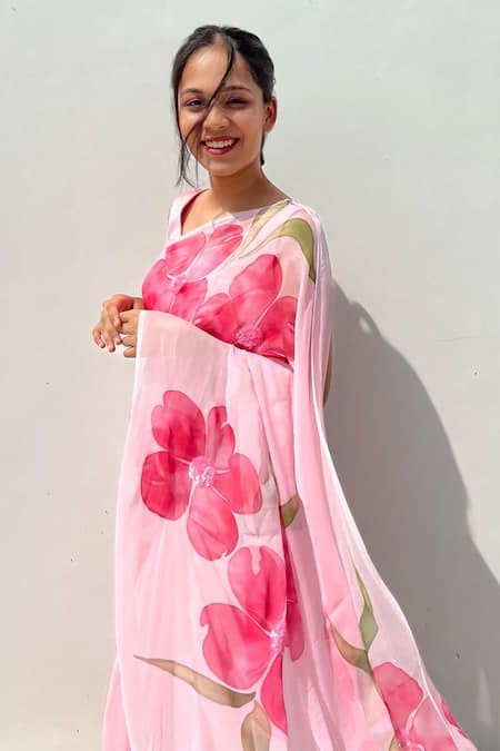 Meghstudio Embroidered Hand Painted Saree With Unstitched Blouse Piece 