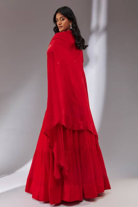 Neha Khullar Mirror Embroidered Border Chiffon Cape Lehenga Set 