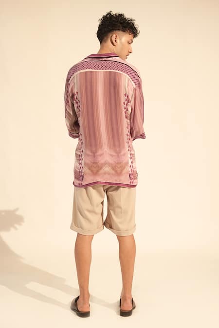 Shop_Nikita Mhaisalkar_Pink Georgette Embroidery Floss Print Shirt _at_Aza_Fashions