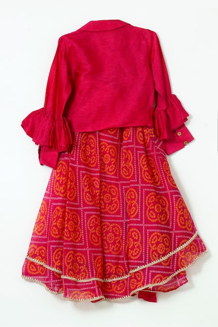 Shop_Shruti Jalan_Pink Cotton, Crepe Zari Bandhej Print Lehenga And Shirt Set _at_Aza_Fashions