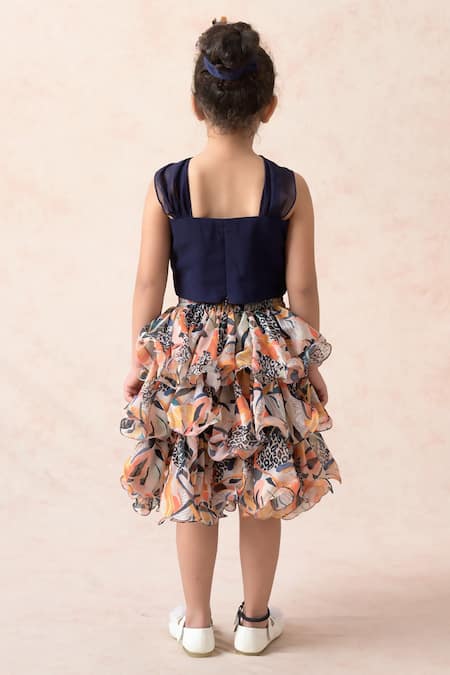 Shop_Thetaa_Blue Cotton, Viscose Ruffles Halter Neck Top With Tiered Skirt _at_Aza_Fashions