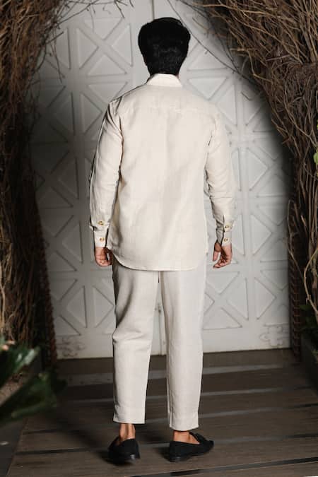 Shop Echke Beige Linen Short Kurta Set at Aza Fashions Shop_Echke_Beige Linen Short Kurta Set _at_Aza_Fashions