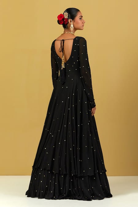 Shop Ikshita Choudhary Black Georgette Embroidery Scoop Neck Layered Anarkali With Dupatta at Aza Fashions Shop_Ikshita Choudhary_Black Georgette Embroidery Scoop Neck Layered Anarkali With Dupatta _at_Aza_Fashions