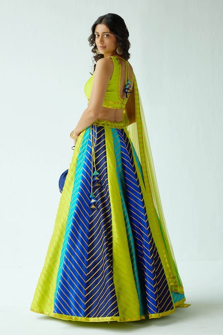 Shop Priyal Prakash Blue Silk, Net Zari, Sequins Round Neck Chevron Pattern Panelled Lehenga Set at Aza Fashions Shop_Priyal Prakash_Blue Silk, Net Zari, Sequins Round Neck Chevron Pattern Panelled Lehenga Set _at_Aza_Fashions