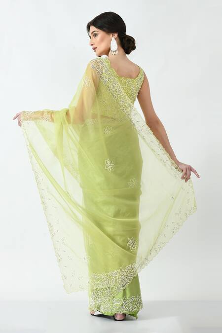 Shop Mehar Yellow Organza Beads Flower Bloom Hand Embroidered Saree at Aza Fashions Shop_Mehar_Yellow Organza Beads Flower Bloom Hand Embroidered Saree _at_Aza_Fashions