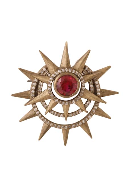 Shop Cosa Nostraa Gold Stones Fortune Star Brooch at Aza Fashions Shop_Cosa Nostraa_Gold Stones Fortune Star Brooch _at_Aza_Fashions