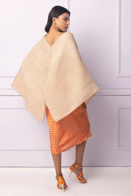 Shop EK Katha Orange Silk Batik Print Skirt at Aza Fashions Shop_EK Katha_Orange Silk Batik Print Skirt_at_Aza_Fashions