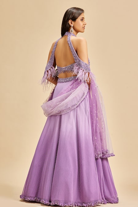 Shop Nitika Gujral Purple Georgette And Net Embroidery Beads Round Ombre Lehenga Set at Aza Fashions Shop_Nitika Gujral_Purple Georgette And Net Embroidery Beads Round Ombre Lehenga Set _at_Aza_Fashions