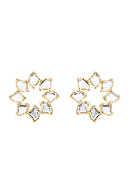 ISHARYA White Mirror Amara Pearl Embellished Hoop Earrings