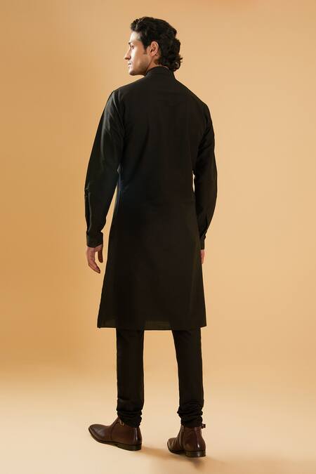 Shop_Raghavendra Rathore Blue_Black Kurta - And Chudidar - Cotton Embroidery Sequin Collar Set _at_Aza_Fashions