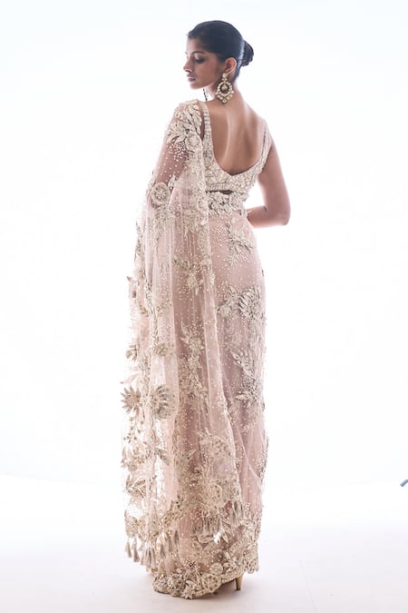 Seema Gujral 3D Floral Embroidered Saree Set 