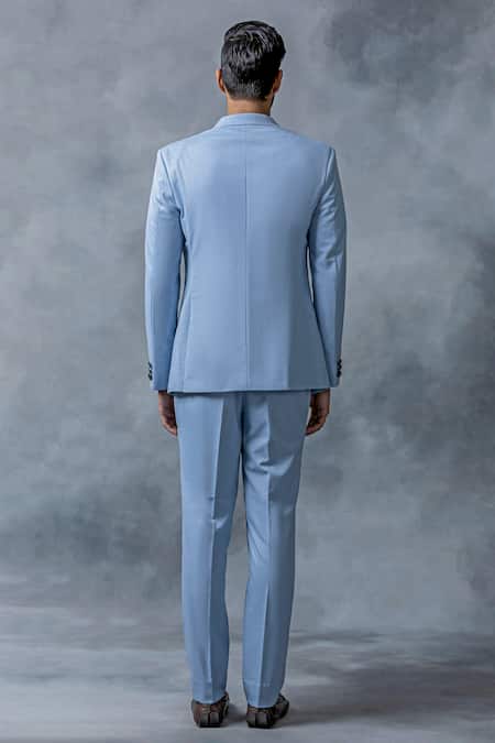 Sarab Khanijou Sky Blue Pintucked Blazer & Pant Set 
